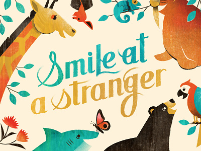 Smile! bat bear butterfly giraffe illustration parrot quote saying shark smile walrus
