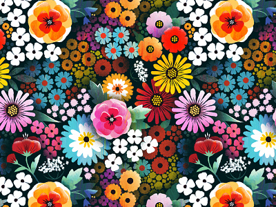 Layered flower pattern bold botanical bright colorful digital floral flower illustration pattern vector