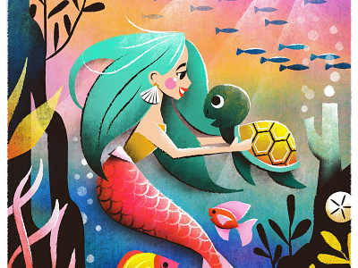 A mermaid's best friend! children books coral coral reef fish illustration illustration art kidlitart mermaid ocean oceano sea turtle underwater