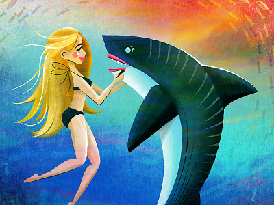 Opposites Attract friendship girl illustration lipstick ocean shark swimming texture vector woman