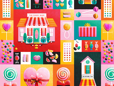 Candy Shop Pattern candy candy shop colorful cottage house lollipop pattern sweet vector