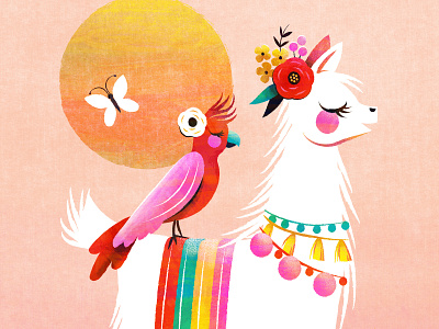 Sunshine Alpaca alpaca bird children book illustration floral illustration kid lit kidlit llama sun sunshine tropical