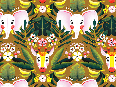 Jungle Pattern elephant floral flower giraffe illustration jungle palm palm leaf pattern