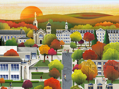 Fall Campus autumn campus college fall illustration map texture