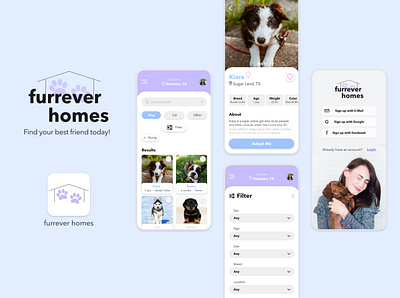 furrever homes animal app design mobile pet pet adoption ui ux