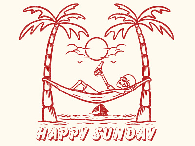 happy sunday apparel apparel design beach design design for sale forsale illustration sale sea skull skulls sunshine surf surfing swimming tropical tshirt tshirt design waves