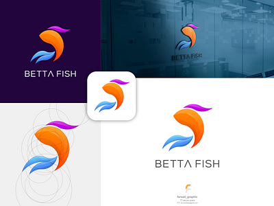 Betta Fish Logo aquarium awesome betta fish branding clean design fish gradient grid illustration inspirations logo logodesign minimal modern simple typography vector