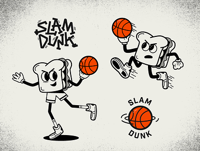 SLAM DUNK DELI athletic basketball branding deli design illustration logo retro sandwich vector