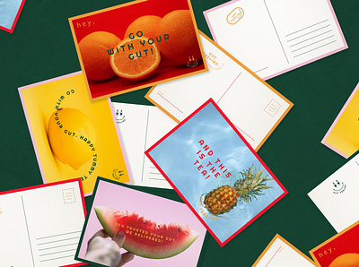 Gut Feeling Kombucha || Postcards branding design postcard
