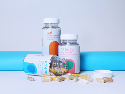 Routine Vitamins and Supplements beauty bottle branding design gut logo pill stress supplement label design supplements vitamins