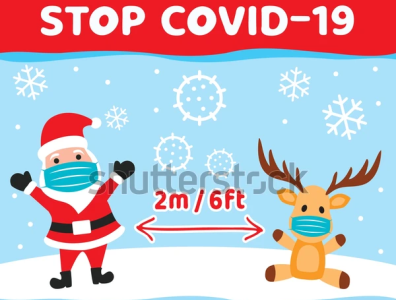 Santa and reindeer social distancing awareness editable vector awareness background banner background cartoon character christmas corona coronavirus cough covid 19 covid 2019 cute design distance distancing editable vector fever flat holiday icon