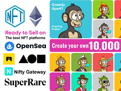 Create Randomly Generated 10k NFT Arts Sell on Opensea.io 10k nft design bored ape crypto cryptopunnk generate illustration nft opensea pixel art random