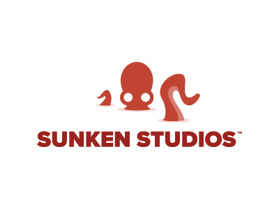 Sunken Studios burgandy logo mark ocean octopus orange squid sunken tentacle water