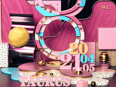 Taurus 3d 3d art 3dgraphics 3ds max 3dscene astrology c4d cinema4d design gold illustration octane octanerender pink render rendering taurus typography vray zodiac