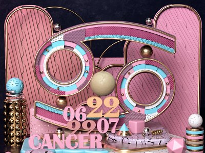 Cancer 3d 3d art 3dgraphics 3dscene astrology blue c4d cinema4d design illustration moon motion octane octanerender pink render rendering typogaphy zodiac zodiac sign