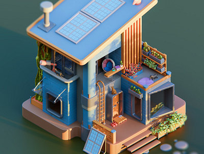 Aki's SIMS house 3d cartoon colorful colors diorama illustration isometric low poly lowpoly lowpolyart