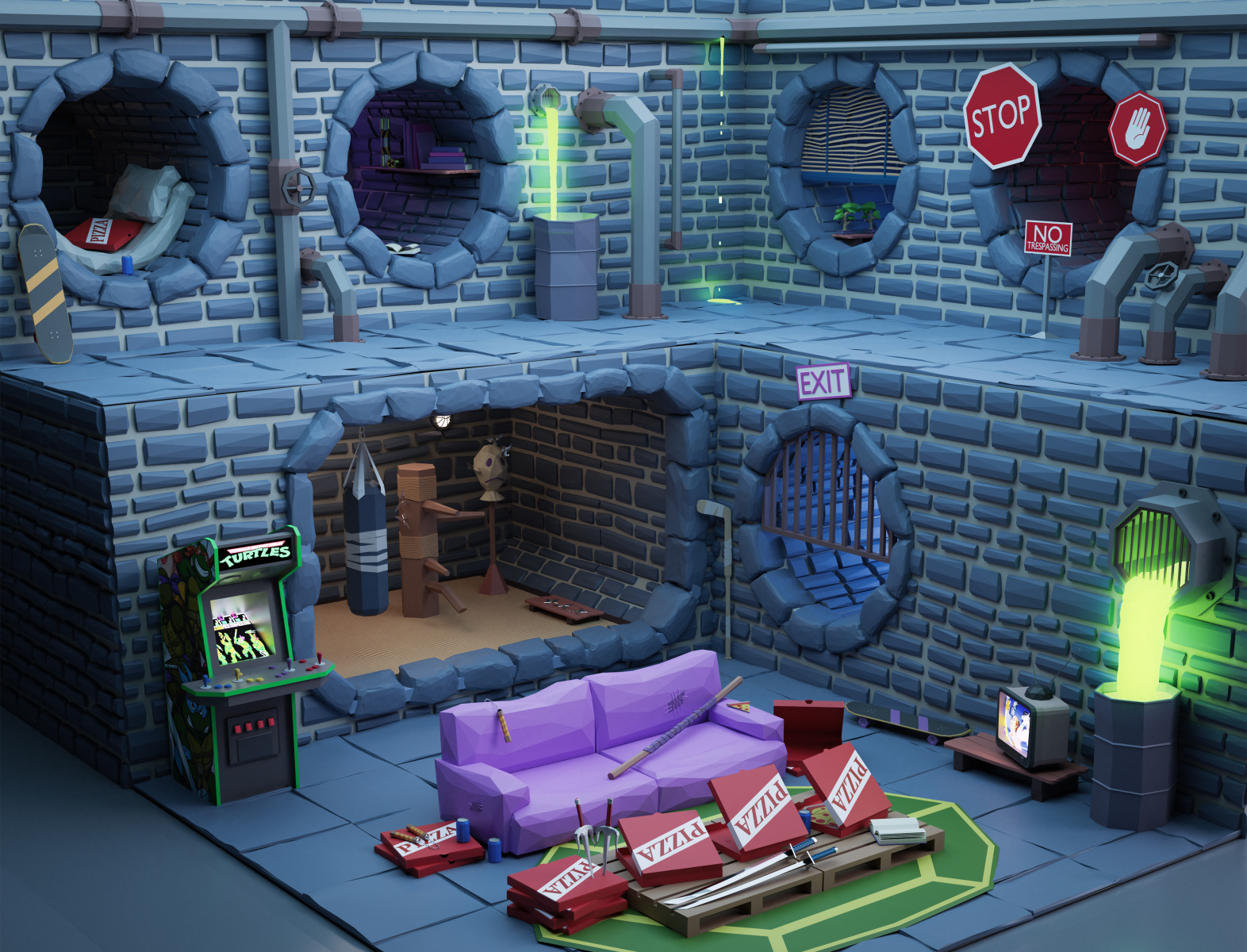 Tmnt S Lair Low Poly 3d By Angelo Fernandes On Dribbble