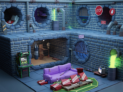 TMNT's lair Low Poly 3D