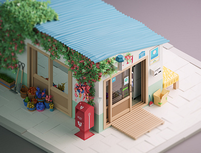 Korean Shop Low Poly 3D 3d colorful colors colorscheme illustration low poly low poly art lowpoly lowpolyart render