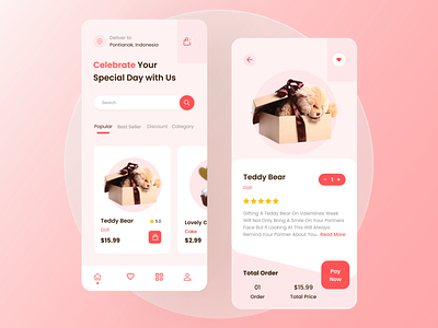 Valentine's Day app design colourful design design app designer designs ecommerce ecommerce shop illustration mobile ui pink ui uiux uiuxdesign ux valentine valentine day