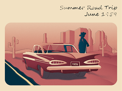 Summer Road Trip - June 1959 adobe adventure arizona cactus car chevy design grain graphic graphicdesign illustration illustrator impala landscape