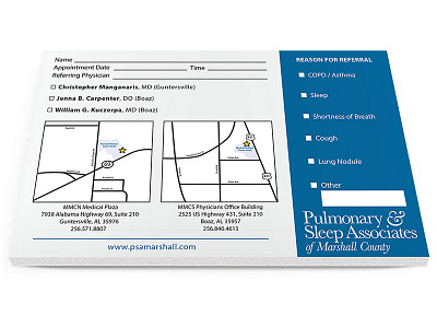 Pulmonary & Sleep Associates Referral Pad graphic design layout print