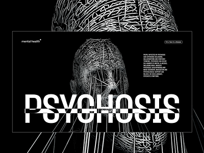 Psychosis 3d abstract banner black mental health typography ui white