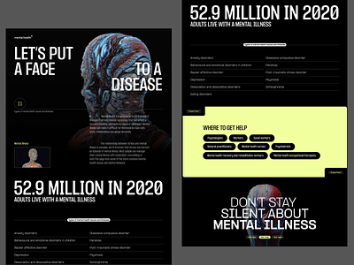 mental health - homepage abstract awareness banner black colors cta design experiment face landing page mental health people typography ui web website wedesign yellow
