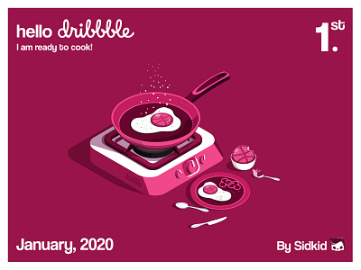 Hello Dribble! cake cook design dribble shot egg illustation illustration art isometric illustration vector illustration