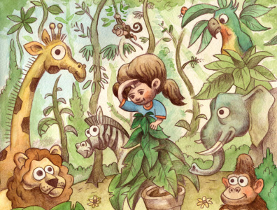 illustration for a Childrens Book animal animals childrens childrens book girl jungle