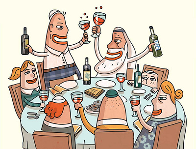 Wine and Holidays. cartoon holiday wine