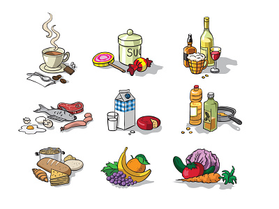 Groceries Illustrated icons food groceries icon