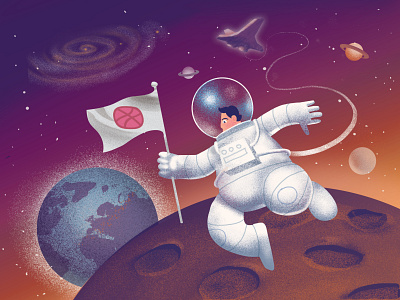 An astronaut astronaut digital dribbble flag space