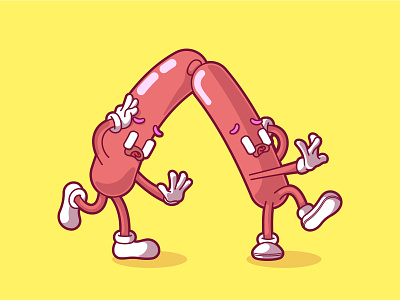 Twin Hotdog character crazy cute funny hotdog illustration twin vector
