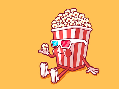 Sundays Mood 3d glasses character cinema cute food funny illustration mood movies pop corn relax sunday vector