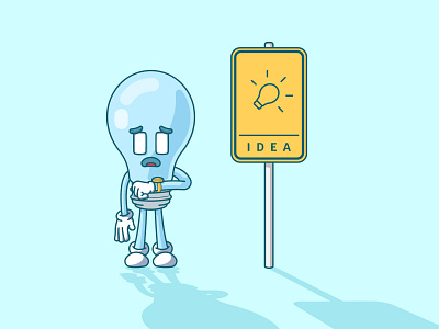 waiting for some ideas brainstorming bus stop character cute funny idea illustration light lightbulb vector waiting