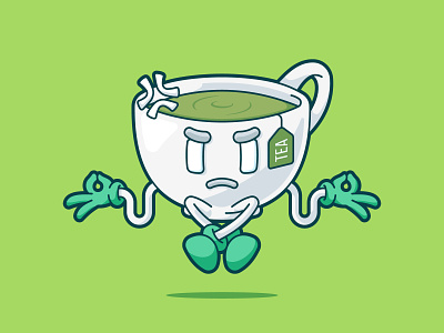 distracted tea character cute diet distracted distraction funny green tea healthy herbal illustration tea vector