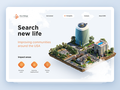 Web project - City of Refuge 3d art building community concept construction design desktop estate impact isometric popular ui uiux usa ux volunteer webdesign website