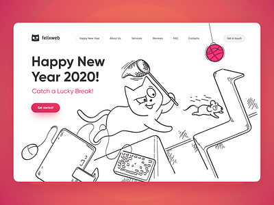 Get started 2020 2020 cat clean concept design desktop dribbble first design illustrator landing lucky cat mouse new year pink popular rat ui vector website