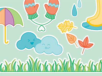 Fair Weather Friends boots clouds kate tessera mittens rain seasons spring stickers summer umbrella weather winter