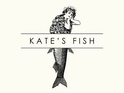 Kate's Fish fish fish market kate tessera logo mermaid vintage
