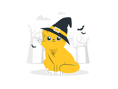 Cat with witch hat branding design figma figmadesign hero icon illustration illustrator design vector