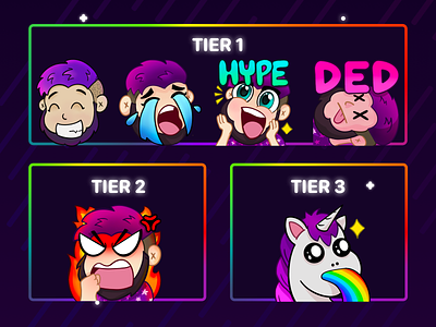 Twitch Emotes angry branding characters chat chibi ded emote happy hype illustration procreate rage rip sad stream tier twitch unicorn unicorns