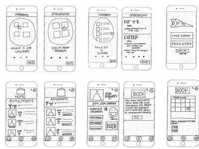 iOS low-fi wireframe sketches