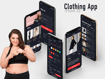 Clothing App (iPhone XS) [5 Screens] animation app app design apple clothes clothing commerce design figma iphone mobile mobile ui ui uiux ux