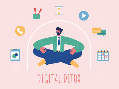 Digital detox concept character design detox digital digital detox flat flat design illustration man meditation mentalhealth metditate vector vector illustration