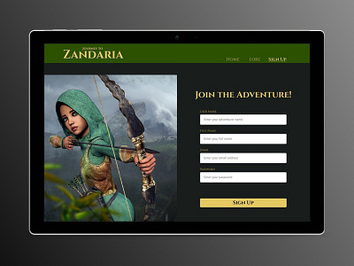 Journey To Zandaria dailyui design games gaming onboarding sign up ui