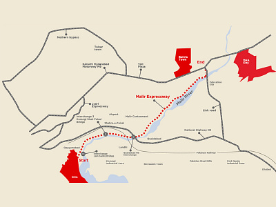 Infographic map design for Malir Express way