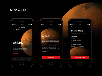 SPACED app by Jakubko app black booking dark design ios mars red space spacedchallenge travel ui