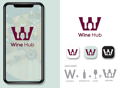 WINE HUB LOGO art brand logo branding design graphic design logo vector w letter logo wine bottle wine glass logo wine hub logo wine logo wine logo design wine logo ideas wine logo vector